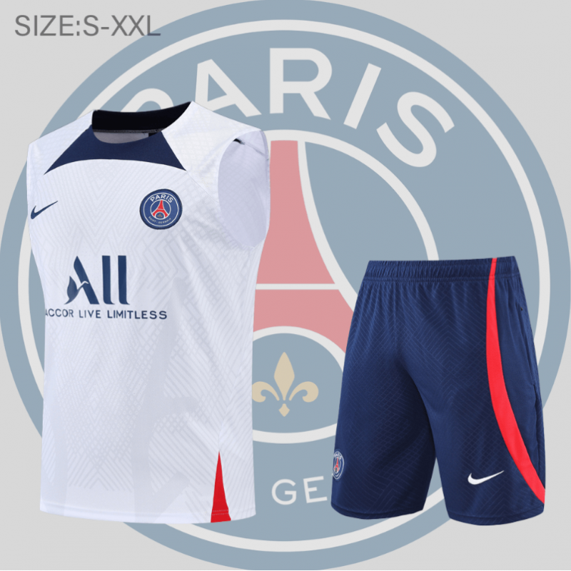 Camiseta De Fútbol Sin Mangas PSG Pre-Match 22/23 Blanca +Pantalones