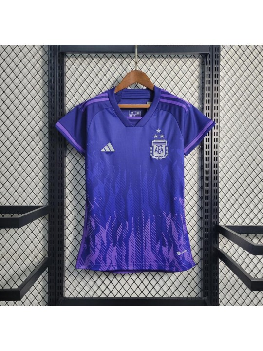 Camiseta Argentina Segunda Equipación Mundial Qatar 2022 3 estrellas Mujer