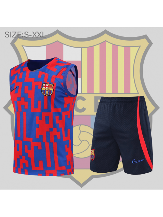 Camiseta De Fútbol Sin Mangas b-arcelona 22/23 ROJA Y AZUL + Pantalones
