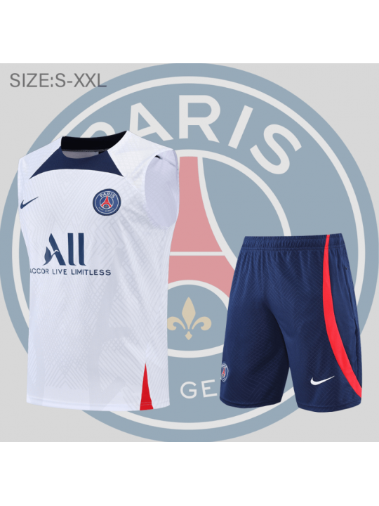 Camiseta De Fútbol Sin Mangas PSG Pre-Match 22/23 Blanca +Pantalones